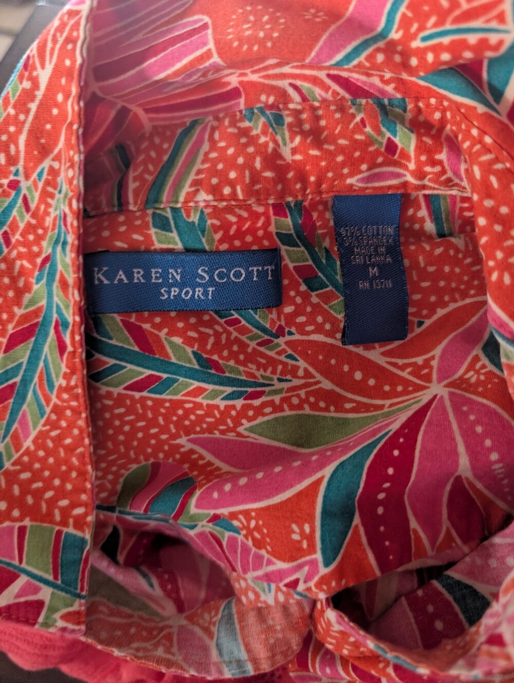 Karen Scott Coral Button-Front Tropical Print Shirt - Picture 5 of 5